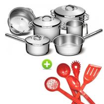 Jogo de Panelas Aço Inox Solar Tramontina Fundo Triplo Indução 6 Peças e Utensílios 5 peças Vermelho