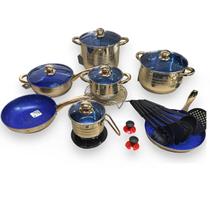 Jogo De Panelas Alemã Aço Cirúrgico 23 Peças Luxo Azul