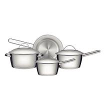 Jogo De Panelas Allegra Em Aço Inox Com Fundo Triplo E Tampas De Inox 4 Peças - Tramontina Jogo De Panelas Allegra Em Aço Inox Com Fundo Triplo E Tampas De Inox 4 Peças - Tramontina