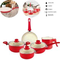 Jogo De Panelas Alumínio 4 Peças com Revestimento Cerâmico Vermelho Wellmix