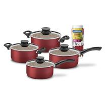 Jogo de Panelas Alumínio Antiaderente 4 Peças e Faqueiro 30 Peças Vermelho - Tramontina Jogo de Panelas Alumínio Antiaderente 4 Peças e Faqueiro 30 Peças Vermelho - Tramontina