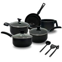 Jogo de Panelas Alumínio Antiaderente Teflon Tampa de Vidro 8 Peças