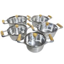 Jogo de Panelas Alumínio Batido Fundido 5 Peças Polida Grossa com Tampa de Vidro