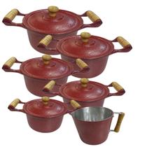 Jogo de Panelas Alumínio Batido Fundido 6 Peças Craquelada Grossa com Tampa de Alumínio