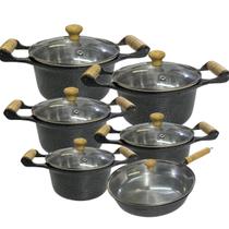 Jogo de Panelas Alumínio Batido Fundido 6 Peças Craquelada Grossa com Tampa de Vidro Jogo de Panelas Alumínio Batido Fundido 6 Peças Craquelada Grossa com Tampa de Vidro