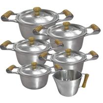 Jogo de Panelas Alumínio Batido Fundido 6 Peças Polida Grossa com Tampa de Alumínio