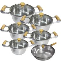 Jogo de Panelas Alumínio Batido Fundido 6 Peças Polida Grossa com Tampa de Vidro Jogo de Panelas Alumínio Batido Fundido 6 Peças Polida Grossa com Tampa de Vidro