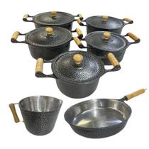 Jogo de Panelas Alumínio Batido Fundido 7 Peças Craquelada Grossa com Tampa de Alumínio