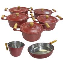 Jogo de Panelas Alumínio Batido Fundido 7 Peças Craquelada Grossa com Tampa de Alumínio