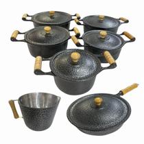 Jogo de Panelas Alumínio Batido Fundido 7 Peças Craquelada Grossa com Tampa de Alumínio