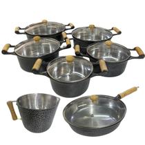 Jogo de Panelas Alumínio Batido Fundido 7 Peças Craquelada Grossa com Tampa de Vidro Jogo de Panelas Alumínio Batido Fundido 7 Peças Craquelada Grossa com Tampa de Vidro
