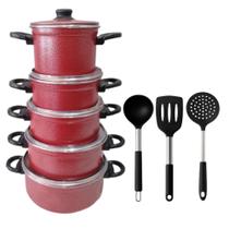 Jogo De Panelas Alumínio Caçarola 5 Peças + Concha Escumadeira Espátula Silicone Inox Jogo De Panelas Alumínio Caçarola 5 Peças + Concha Escumadeira Espátula Silicone Inox