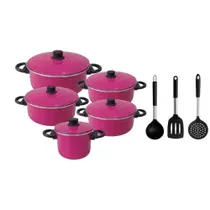 Jogo De Panelas Alumínio Caçarola 5 Peças + Concha Escumadeira Espátula Silicone Inox Jogo De Panelas Alumínio Caçarola 5 Peças + Concha Escumadeira Espátula Silicone Inox