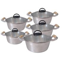 Jogo De Panelas Alumínio grosso Batido 5 Peças 16/18/20/22/24 Tampas de Vidro temperado