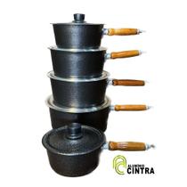 Jogo de Panelas Alumínio Grosso Craquelado 1 cabo madeira 2mm Antiga Fogão Lenha