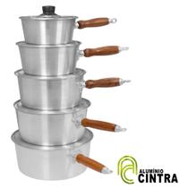 Jogo de Panelas Alumínio Grosso Lixada 1 cabo madeira Antiga Fogão Lenha