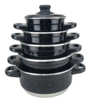 Jogo De Panelas Alumínio Preto Liso 5 Pçs + Talheres