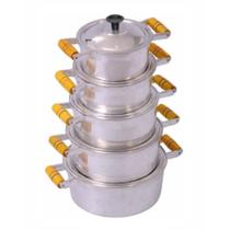 Jogo de Panelas Alumínio Puro Fundido Batido Grosso 5 Peças - Puxador Preto