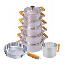 Jogo De Panelas Alumínio Puro Fundido Batido Grosso 7 Peças Polido