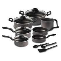 Jogo De Panelas Antiaderente 10 Pçs Colori Stone Tampa Vidro Jogo De Panelas Antiaderente 10 Pçs Colori Stone Tampa Vidro