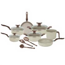 Jogo de Panelas Antiaderente 10 Peças Baunilha Com Tampa de Vidro