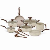 Jogo de Panelas Antiaderente 10 Peças Baunilha Com Tampa de Vidro