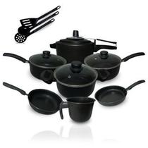 Jogo de Panelas Antiaderente 10 Peças Teflon Conjunto Preto Kit Tampa de Vidro Panela de Pressão Jogo de Panelas Antiaderente 10 Peças Teflon Conjunto Preto Kit Tampa de Vidro Panela de Pressão