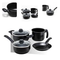Jogo de panelas antiaderente 4 peças preto com tampa de vidro Jogo de panelas antiaderente 4 peças preto com tampa de vidro