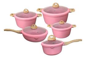 Jogo De Panelas Antiaderente 5 Peças Ceramic Cores Cor Rosa