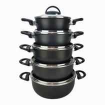 Jogo De Panelas Antiaderente 5 Peças Com Tampa De Vidro Luxo