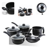 Jogo de panelas antiaderente 6 peças preto com tampa de vidro Jogo de panelas antiaderente 6 peças preto com tampa de vidro