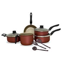 Jogo de Panelas Antiaderente 8 Peças Cereja Tampa de Vidro