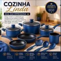 Jogo de Panelas Antiaderente 9 Peças Royale Chef Bleu Azul Tampa de Vidro Kit Panela Durável Moderna