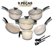Jogo de Panelas Antiaderente 9 Peças Teflon Caçarola Conjunto Kit Tampa de Vidro