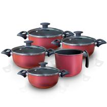 Jogo De Panelas Antiaderente c/ Canecão Fervedor 5 Peças Tampas De Vidro Jogo De Panelas Antiaderente c/ Canecão Fervedor 5 Peças Tampas De Vidro