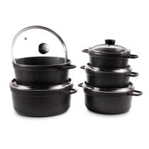 Jogo De Panelas Antiaderente Cava 5pçs 16 18 20 22 e 24cm Alumínio Fundido Tampa De Vidro Temperado