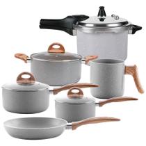 Jogo de Panelas Antiaderente Cerâmica com Panela de Pressão 6 Peças Brinox Ceramic Life Gris Cinza