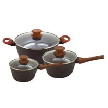 Jogo de Panelas Antiaderente Ceramica Cooktop Fogão Indução Kit 3 Peças Conjunto Marmol
