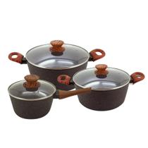 Jogo de Panelas Antiaderente Ceramica Cooktop Fogão Indução Kit 3 Peças Conjunto Marmol