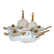 Jogo de Panelas Antiaderente Cerâmica Cooktop Fogão Indução Kit 8 Peças Conjunto Marmol