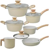 Jogo de Panelas Antiaderente Cerâmica de Indução 6 Peças Viena Bege Orgânica - Casambiente