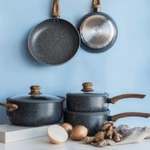 Jogo De Panelas Antiaderente Cerâmica Fogo Gas E Indução Granito 5 Peças Lehaví Cinza