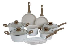 Jogo De Panelas Antiaderente Cerâmica Indução 8 Peças Cook Mármol