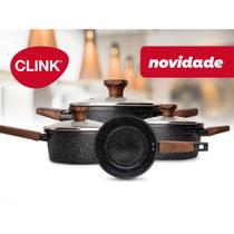 Jogo de Panelas Antiaderente Cerâmica Por Indução 4 Peças Tampa Vidro Carvalho com INMETRO Clink