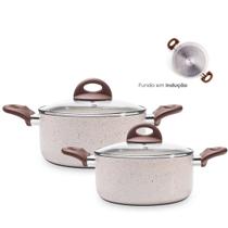 Jogo de Panelas Antiaderente Ceramica Vanilla Cooktop Fogão Indução Kit 2 Peças Conjunto Brinox