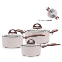 Jogo de Panelas Antiaderente Cerâmica Vanilla Cooktop Fogão Indução Kit 3 Peças Conjunto Brinox