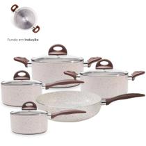 Jogo de Panelas Antiaderente Ceramica Vanilla Cooktop Fogão Indução Kit 5 Peças Conjunto Brinox