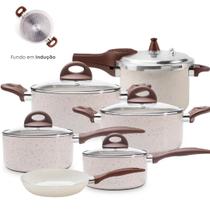 Jogo de Panelas Antiaderente Ceramica Vanilla Cooktop Fogão Indução Kit 6 Peças Conjunto Brinox