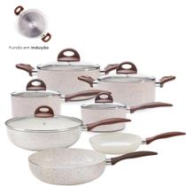 Jogo de Panelas Antiaderente Ceramica Vanilla Cooktop Fogão Indução Kit 7 Peças Conjunto Brinox