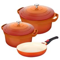 Jogo de Panelas Antiaderente Cerâmico 3 Peças Le Cook Laranja